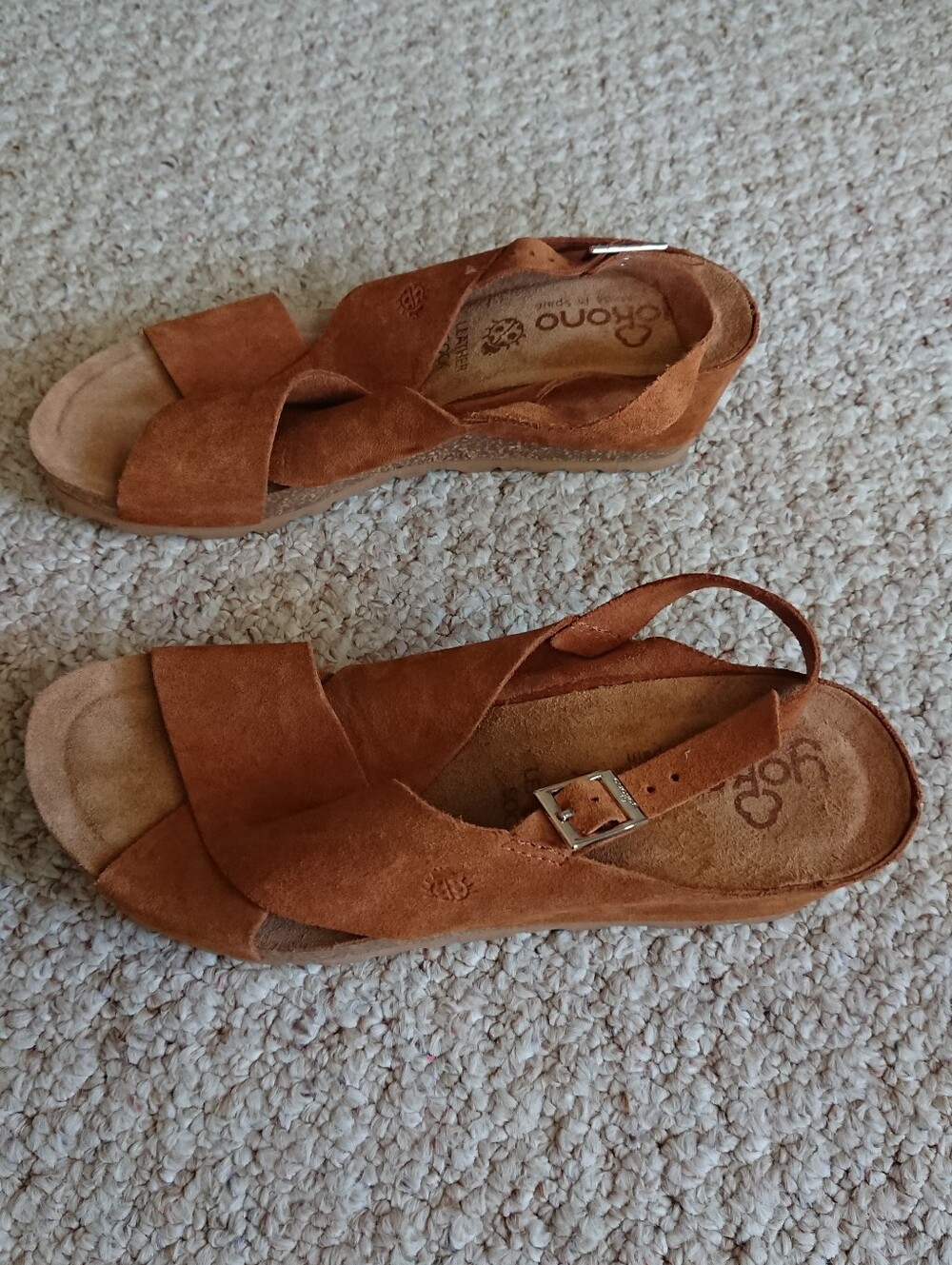 Tan suede Yokono crisscross straps wedge sandals size 9
